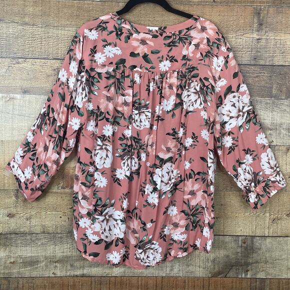 Torrid Harper Challis Button Front Blouse Top Crop Sleeve Pink Floral SZ 1 1X - Picture 7 of 9